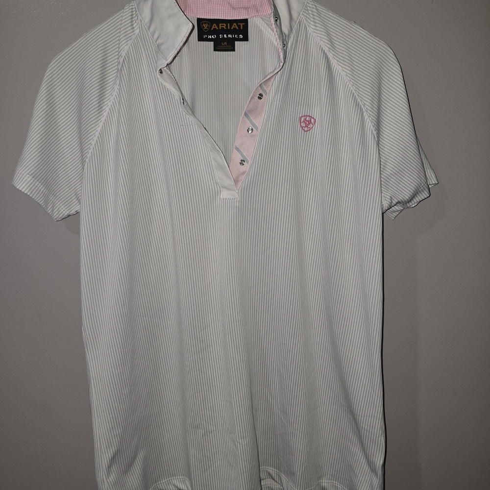 Ariat White and Pink Striped Polo